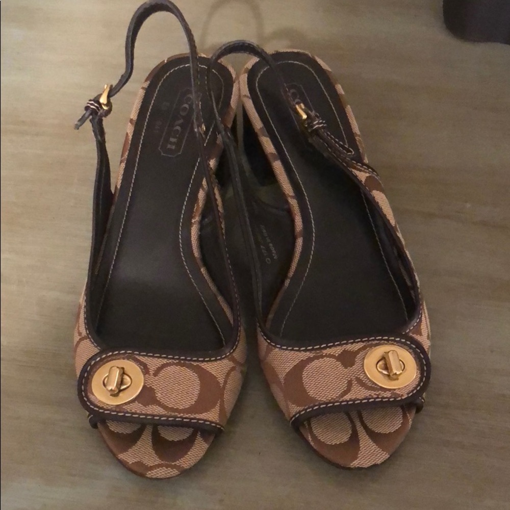 Coach Jacque slingback Signature brown low heels